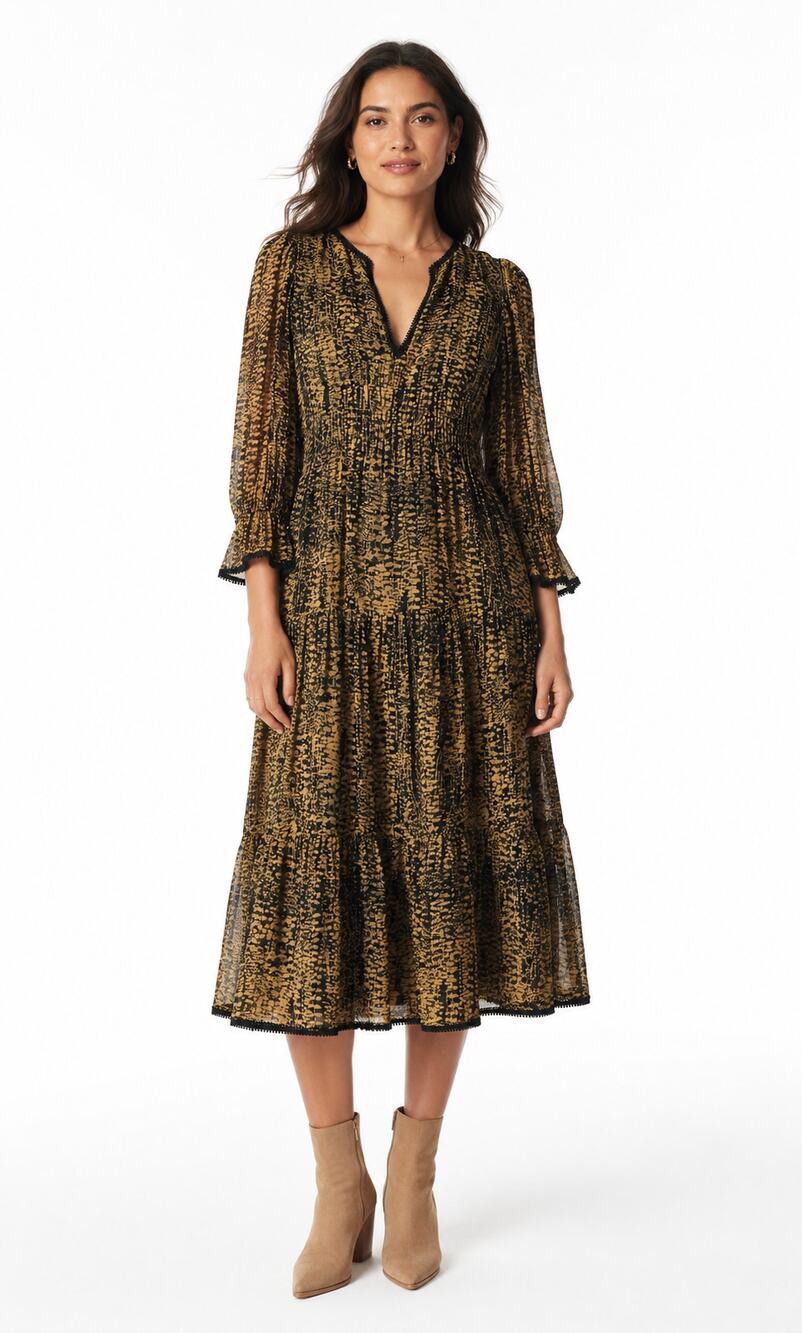 Ba&sh Clovia Printed Tiered Midi Dress Bleu Nuit Size 2 M